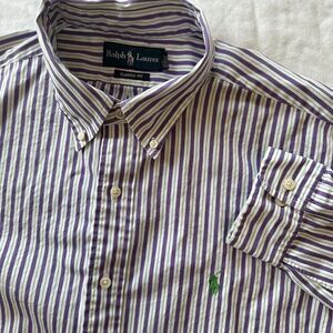Ralph Lauren Men Button Down Shirt 16.5 34/35 Purple/green Stripe Classic Fit K3